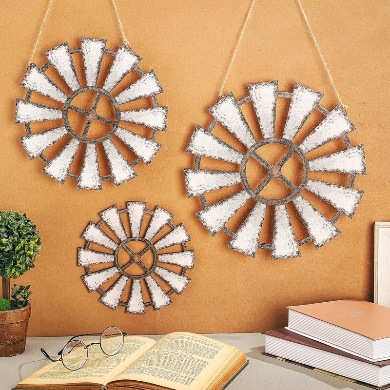 Yookeer 3 Pcs Wood Windmill Wall Decor Farmhouse Hanging Decoration Wooden Windmill Kitchen Decor Rustic Decor Living Room Sculpture Art for Bedroom Nursery Home Decor(Farmhouse) - Image 2